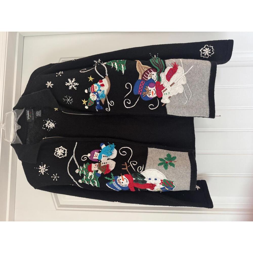 Vintage Studio Joy Holiday Snowman Sweater Jacket
